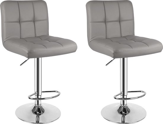 Set de 2 Tabourets de bar - Tabouret de Bar - Rotatif à 360° - Hauteur Réglable 20cm - avec Dossier et Repose-Pieds - Grijs