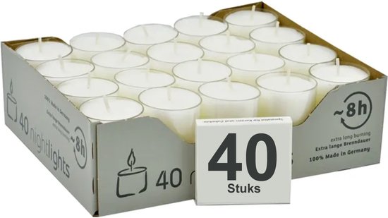 40 bougies chauffe-plat/tasse transparente/8 heures de combustion