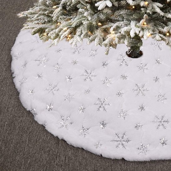 Jupe D'Arbre De Noël 122 Cm - Couverture De Sol Avec Motif Flocons Neige, Gris, Pour Cacher Support Et Décorer - 9