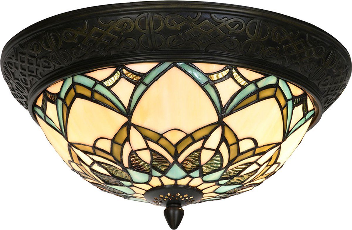 Lumilamp Plafondlamp Tiffany Ø 37x19 cm Beige Blauw Glas