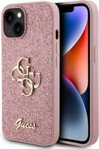 Coque arrière à Glitter avec logo Guess 4G pour Apple iPhone 15 (6,1") - Rose