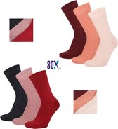 CRAZY SOX 6 PACK Dames effen Glittersokken Multipack LUREX in Mix roze/rood/marine 37/42 in katoen.