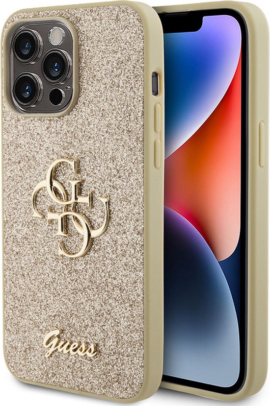 Guess 4G Logo Glitter Back Case voor Apple iPhone 15 Pro Max (6.7") - Goud