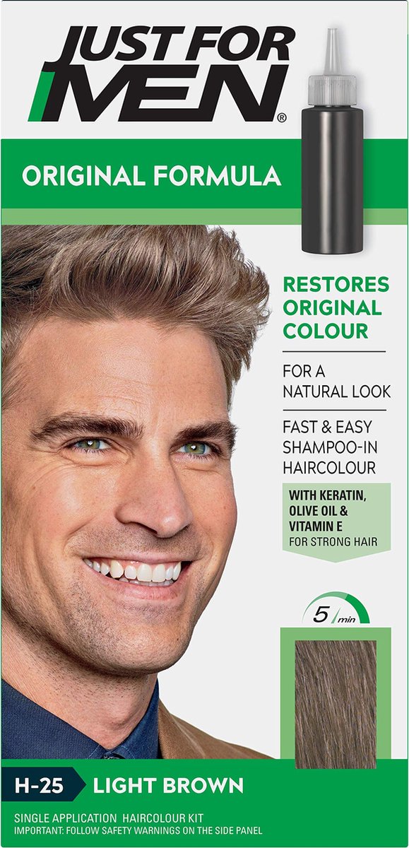 Just For Men Original Haarkleuring H25 Donkerblond - Haarverf voor Mannen - Professionele Grijsdekking in 5 Minuten - 100% Natuurlijke Uitstraling - Dekt tot 8 Weken - Vrij van Ammoniak