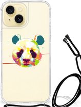 Silicone Hoesje Geschikt voor iPhone 15 Telefoon Hoesje met doorzichtige rand Panda Color