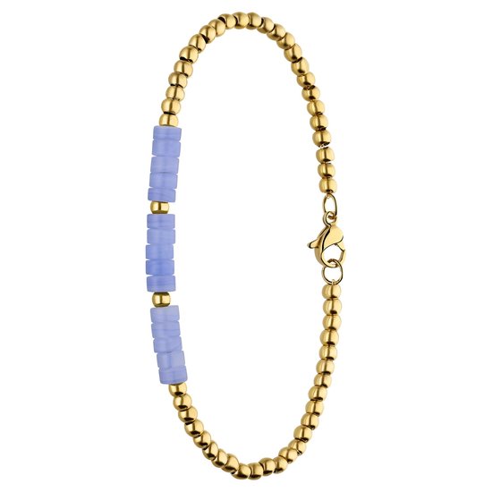 Lucardi Dames Stalen goldplated armband met blue lace agaat - Armband - Staal - Goudkleurig - 20 cm