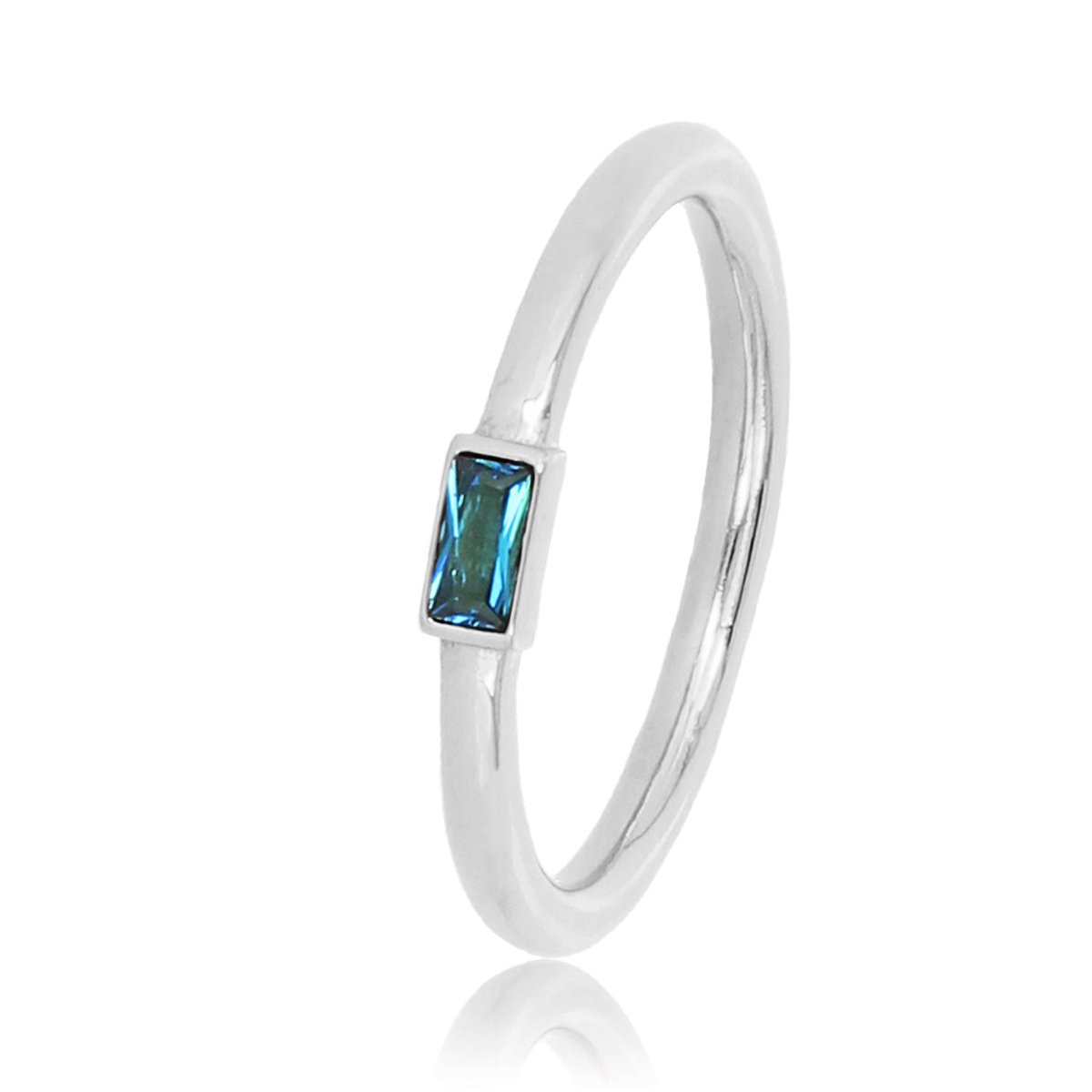 My Bendel - Ring zilver met een kleine blauwe glassteen - Ring zilver met een kleine blauwe glassteen - Met luxe cadeauverpakking