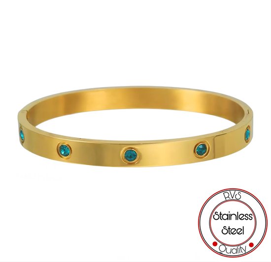 Soraro Zirkonia Turquoise Armband | Heren | Dames | Goudkleurig | RVS | Armband Mannen | Armband Dames | Heren Armband | Cadeau voor Vrouw | Vaderdag | Vaderdag Cadeau