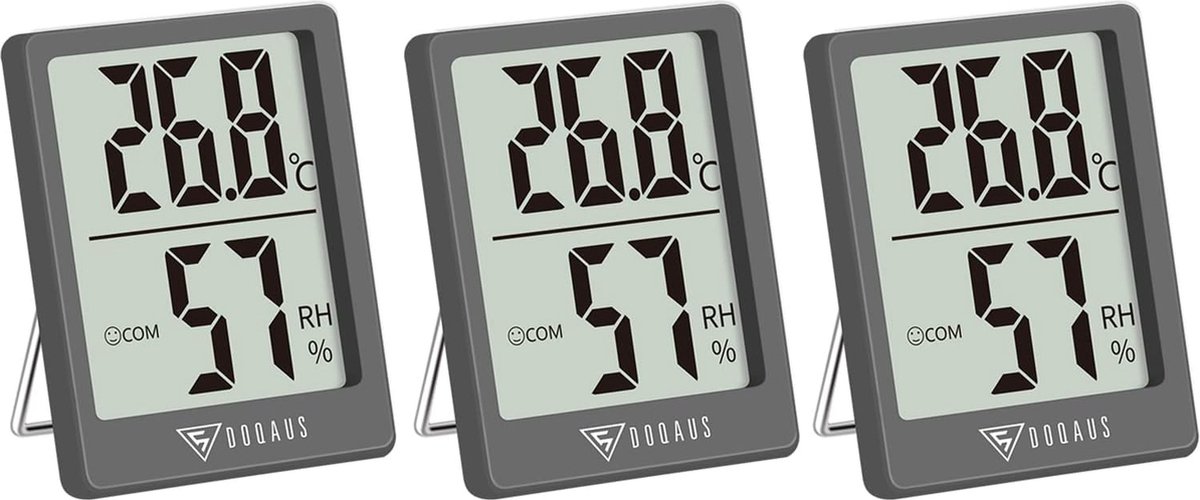 Digitale thermometer voor binnen, 3 stuks, thermo-hygrometer, hygrometer, luchtvochtigheid, kamerthermometer met hoge nauwkeurigheid, voor binnen, babykamer, woonkamer, kantoor (grijs)
