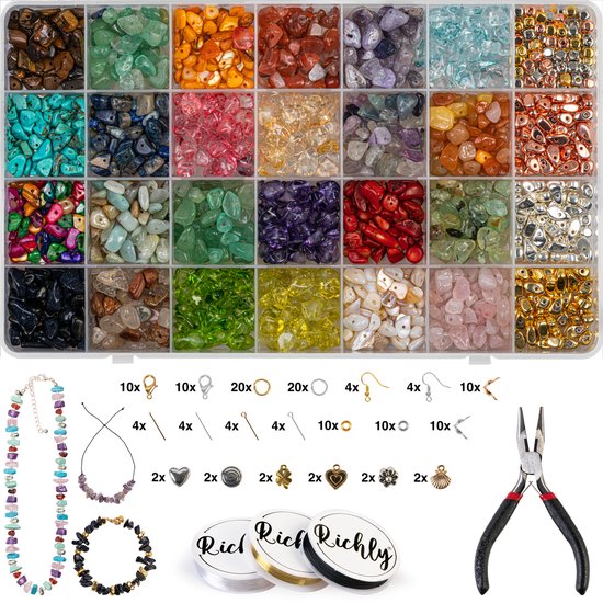 Ensemble de perles Riches® Couleurs Creative - 2 mm - Graine de verre - Kit pour la fabrication de Bijoux - Hobby - Adultes - Enfants - Ensemble de perles