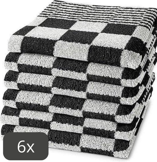 Droomtextiel Geblokte Keukendoeken Zwart - Wit 6 Stuks - 100% Katoen - 50x50cm - Horecakwaliteit