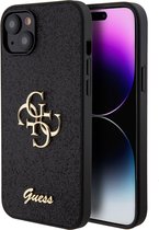 Guess Big 4G Logo Glitter Back Case - Geschikt voor Apple iPhone 15 Plus (6.7") - Zwart