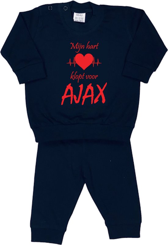 La Petite Couronne Pyjama 2-Delig "Mijn hart klopt voor AJAX" Unisex Katoen Zwart/rood Maat 80/86