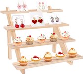 Graduated Wooden Riser Display Stand, Collectible Display Riser Shelf, Cupcake Stand, Jewellery Organiser for Pop Figures, Cupcakes, Perfumes, Cosmetics (4-Tier Burlywood)