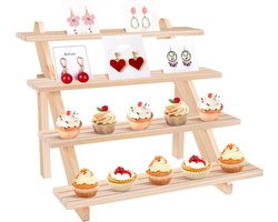 Graduated Wooden Riser Display Stand, Collectible Display Riser Shelf, Cupcake Stand, Jewellery Organiser for Pop Figures, Cupcakes, Perfumes, Cosmetics (4-Tier Burlywood)
