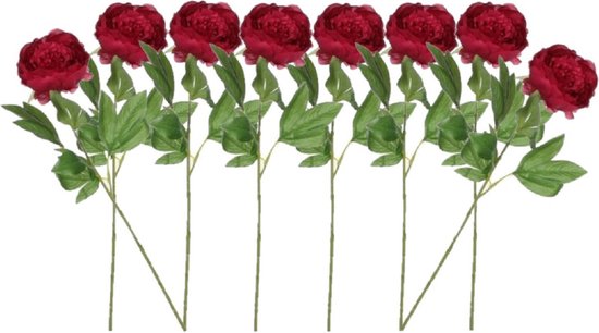 Set van 8x stuks donker roze pioenrozen/roos kunstbloemen 76 cm - Kunstbloemen boeketten