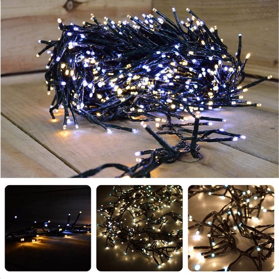 Foto: Cheqo kerstverlichting kerstboomverlichting kerstlampjes 200 led 4m voor binnen en buiten timer 8 lichtfuncties op batterijen wit warm wit clusterverlichting sfeerverlichting feestverlichting