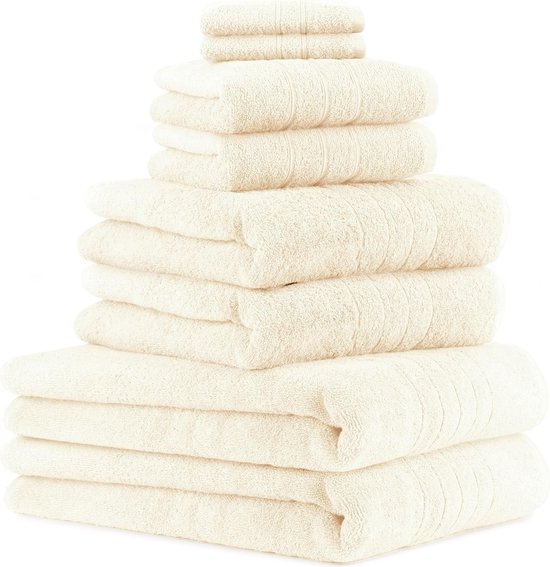 Set van 8 luxe handdoeken 100% katoen 2 badhanddoeken 2 badhanddoeken 2 handdoeken 2 washandjes Crème
