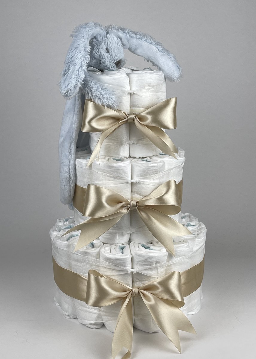 Chouette-Chouette | Luiertaart Jongen | Kraamcadeau | Geboorte Jongen | Babyshower | Tuttle Konijn Richie Blue - Beige