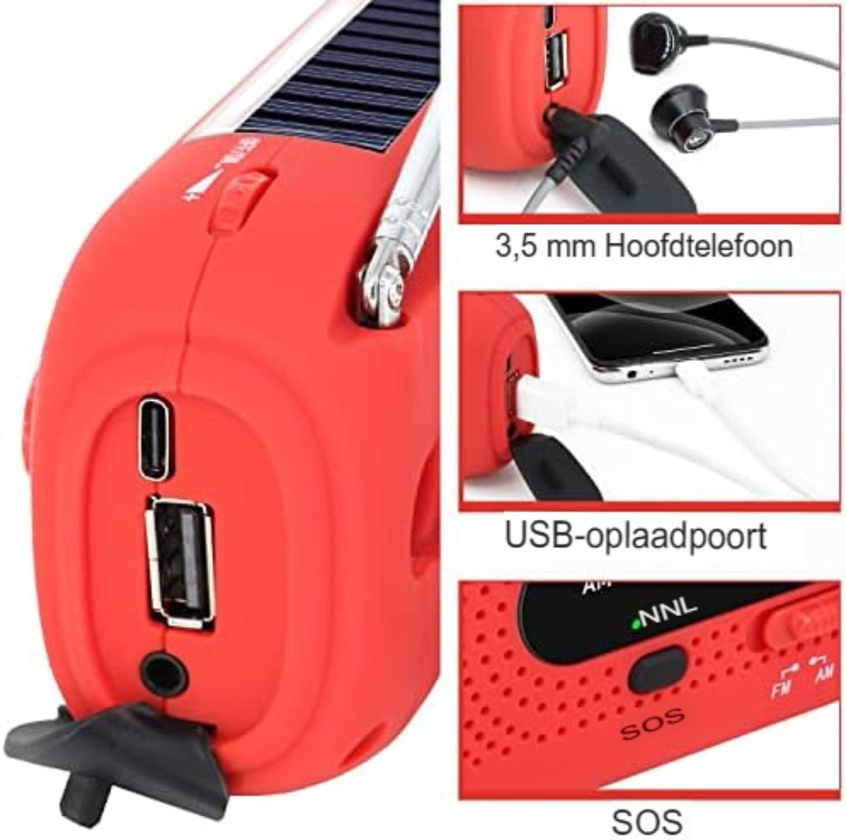 ASHATA Radio de emergencia, radio de manivela solar multifunción, luz LED, radio
