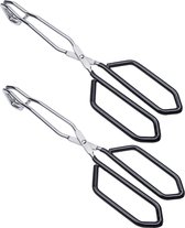 2 x Stainless Steel Soft Grip Scissor Tongs 28cm Black