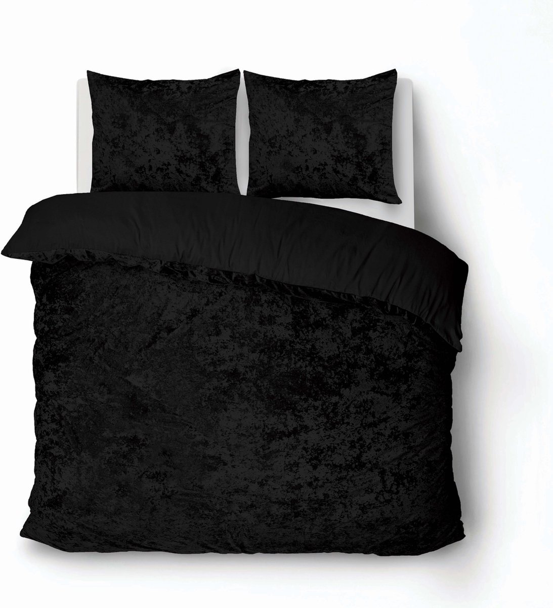 iSleep Dekbedovertrek Crushed Velvet - Litsjumeaux - 240x200/220 cm - Zwart