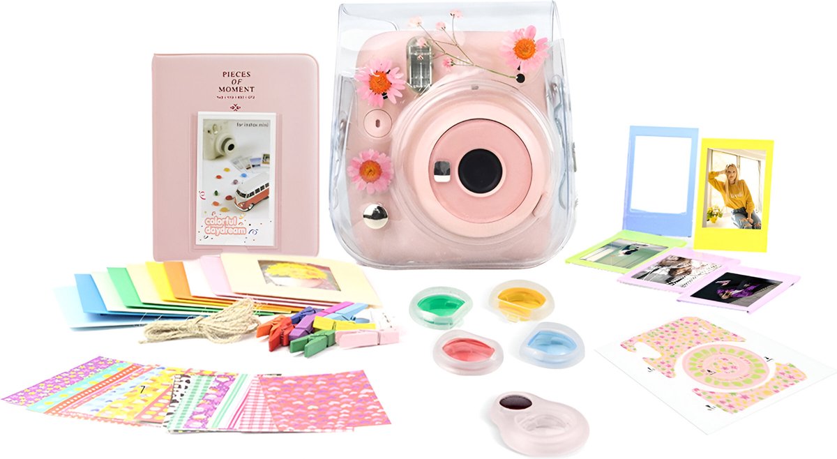 Complete Accessoires Set Geschikt voor Fujifilm Instax Mini 11 - Camera Tas met Filters, Fotoalbum en Meer - Daisy Roze