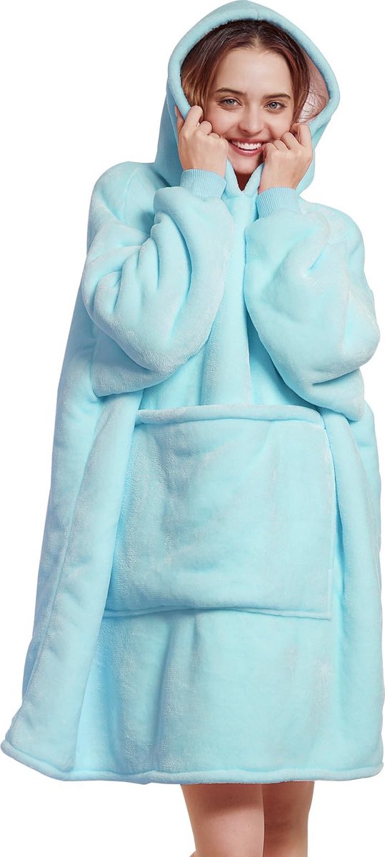 JAXY Hoodie Deken - Snuggie - Snuggle Hoodie - Fleece Deken Met Mouwen - Hoodie Blanket - Baby Blauw - JAXY