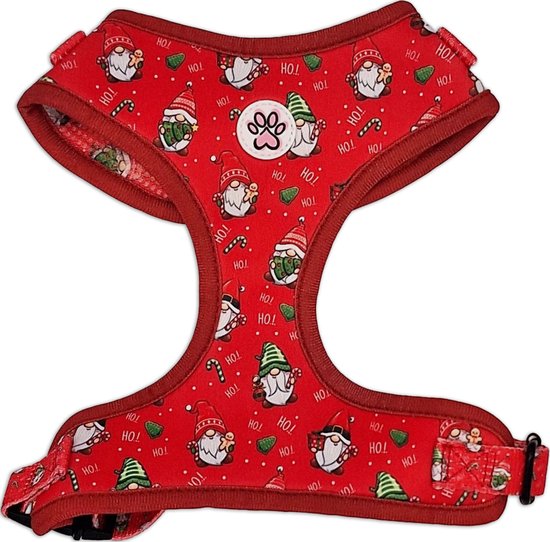 Kerst Hondentuigje - Zacht Tuigje / Honden Harnas - Ook Voor Kleine Hond / Puppy - Rood - Kerstmis - Kerstkabouters - Gnomey Glamour - Paw My God! - Maat XS