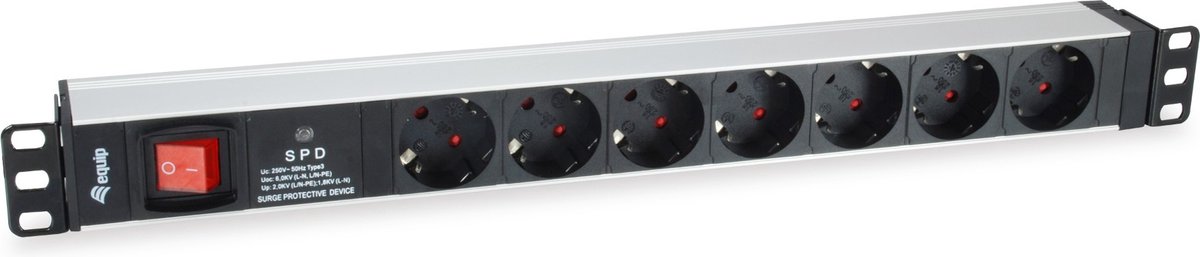 Equip 333309 energiedistributie 7 AC-uitgang(en) 1U Zwart, Zilver