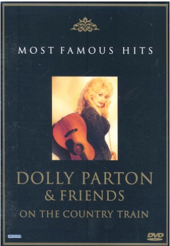 Dolly Parton met gitaar, op de cover van de DVD 'Most Famous Hits'.