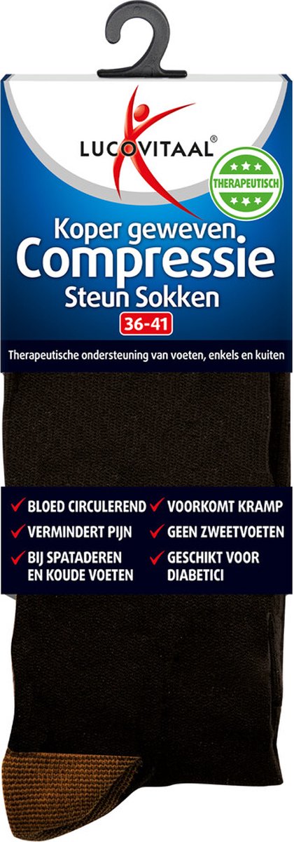 6x Lucovitaal Compressie Steun Sokken Zwart maat 36-41 1 paar