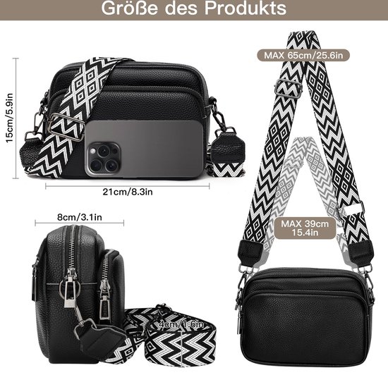 Geweo Crossbody Bag - Sac à bandoulière - Sac crossbody - Sac de téléphone - Klein sac à main pour femme - Zwart