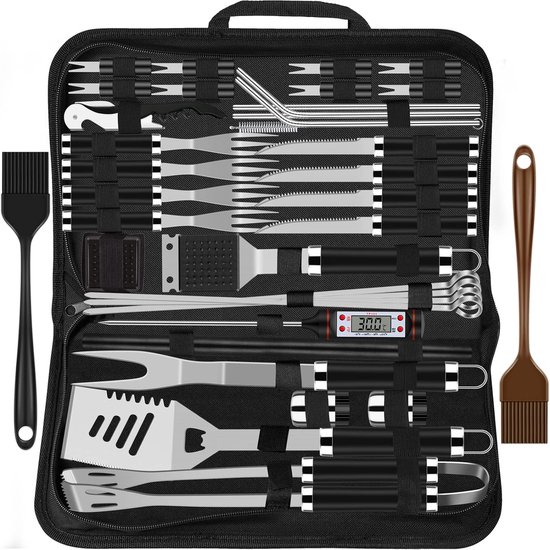 Ozocozy - BBQ accessoires - 10-delig - Barbecue gereedschap - BBQ handschoen - Aluminium koffer - Cadeau voor man