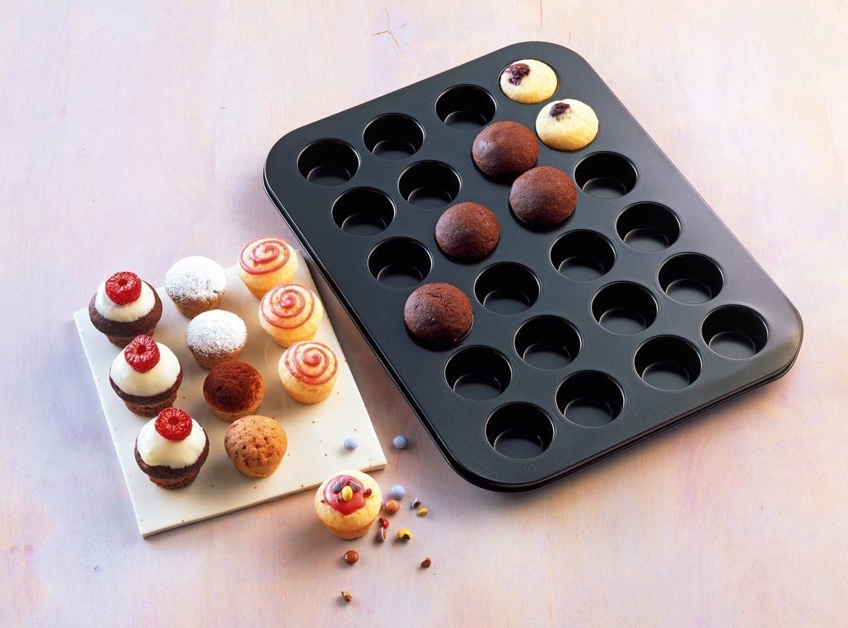 Inspiratie mini muffinbakvorm voor 24 muffins, 38 x 27 cm, met antiaanbaklaag, korte baktijd voor zoete en hartige recepten.