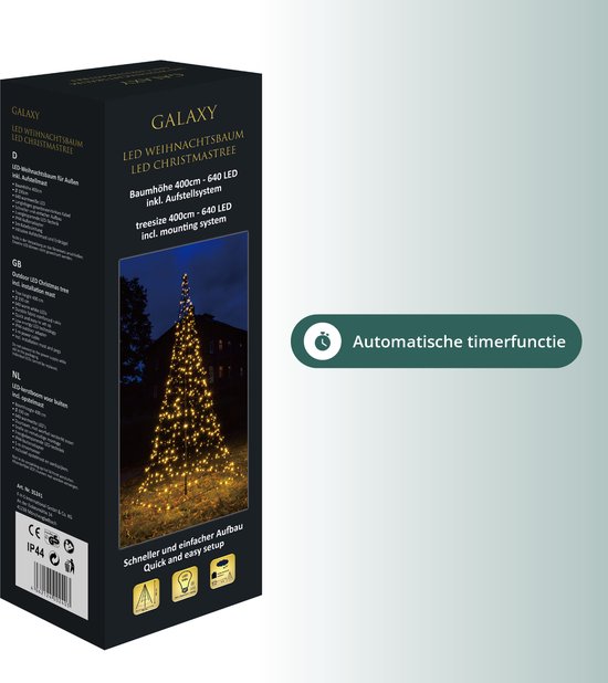 Galaxy LED Kerstboom - Vlaggenmast Verlichting - Inclusief Mast - 4 Meter - Warm wit - 640 LED - Galaxy