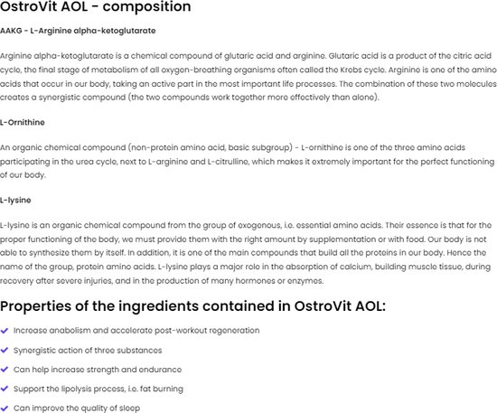 Aminozuren - AOL 1000mg L-arginine L-ornithine L-lysine - 120 Capsules - OstroVit - OstroVit