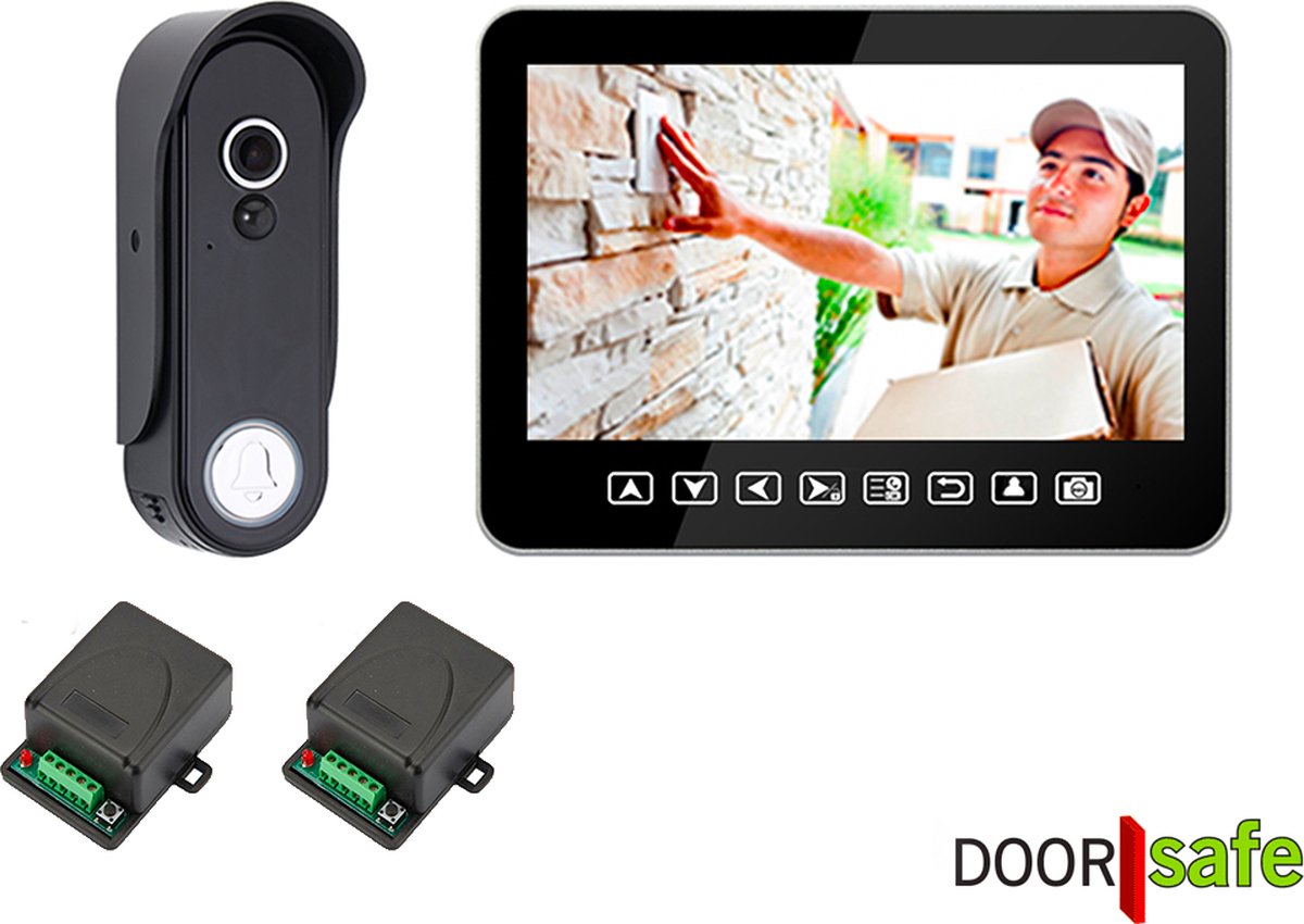 Doorsafe 4601 PRO - HD draadloze camera deurbel + scherm - accu/stroom - 100% Privacy, gemak & eenvoud + draadloze unlock module + draadloze DINGDONG gong module