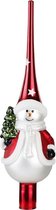 Luxe glazen piek/kerstboom topper sneeuwpop 28 cm - Kerstversiering/kerstboomversiering