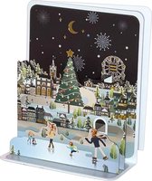 Kids and Adults Skating on Frozen Pond in City 3D Pop-Up Christmas Card 2x