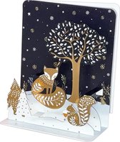 Gold Tree with Fox and Squirrel 3D Pop-Up Christmas Card 2x