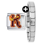 Schakel - Bedel - Letter K - Plus Armband - Fun Colours - 9mm- Passend op Nomination armband