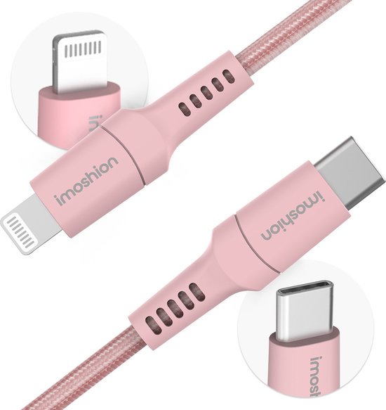 iMoshion Kabel - Geschikt voor Lightning naar USB C Kabel - 1 meter - Oplaadkabel geschikt voor iPhone 11/12/13/14 - Stevig gevlochten materiaal - Roze