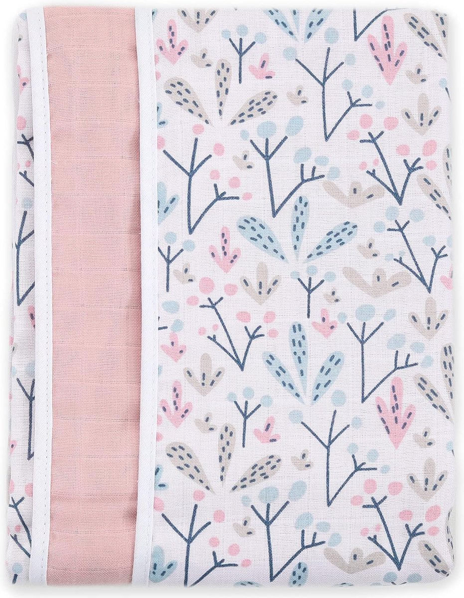 Katoenen mousseline babydeken - Dubbellaagse inbakerdoek 100 x 145 cm, Baby knuffeldeken of kinderwagendeken gemaakt van 100% katoenen mousseline, Zacht en ademend, Roze deken.