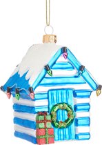 Blauw-wit strandhuisje kerstbal - Sass & Belle