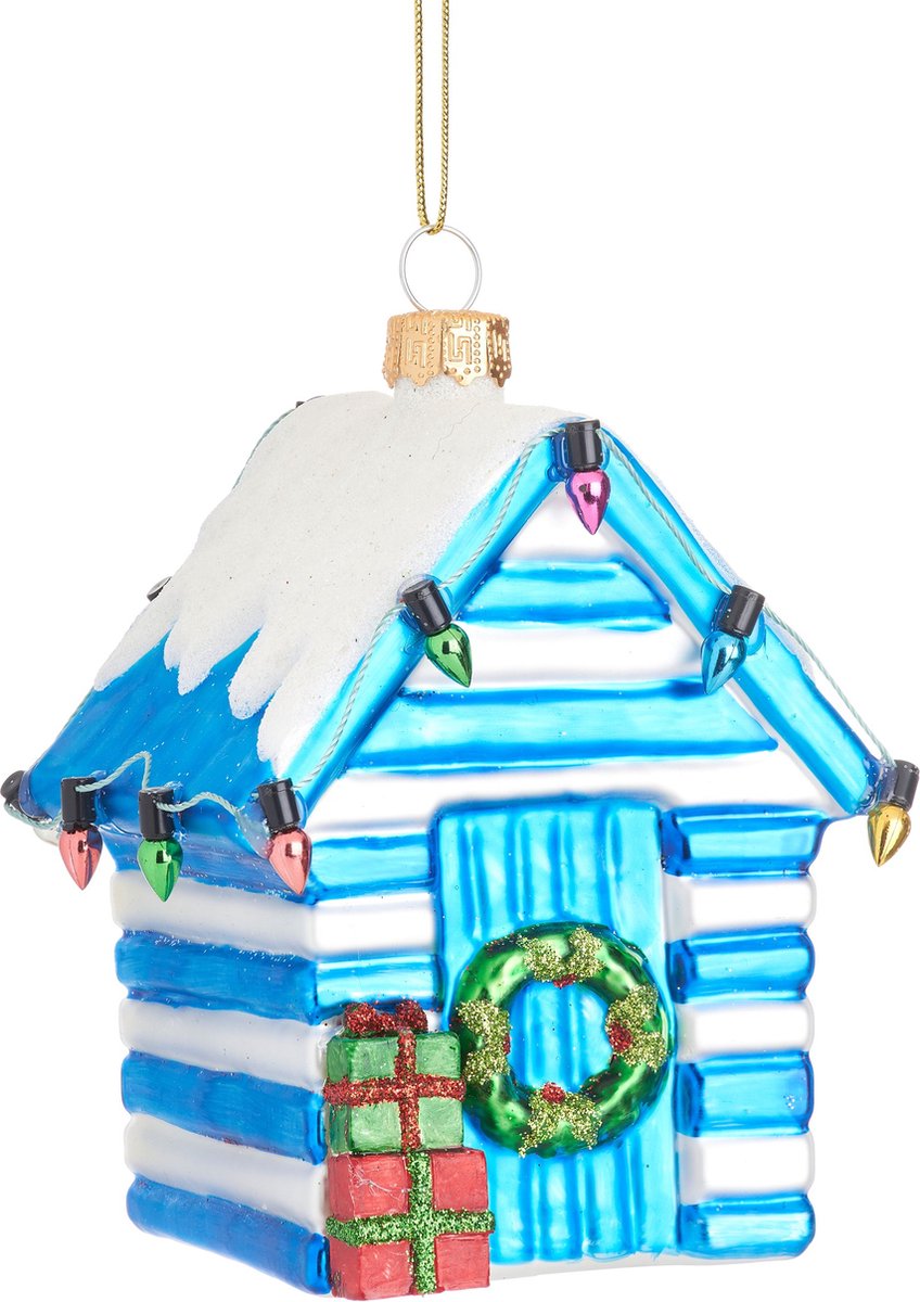 Sass & Belle Blauw-wit strandhuisje kerstbal - Sass & Belle