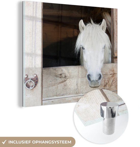 MuchoWow® Peinture sur verre 20x20 cm - Peinture sur verre acrylique - Paarden - Écurie - Planches - Photo sur verre - Peintures