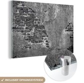 Glasschilderij zwart wit - Muur - Baksteen - Cement - Beton - Zwart - Wit - 150x100 cm - Schilderij glas - Kamer decoratie