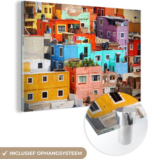 Glasschilderij - Kleurrijke steden van Mexico - Acrylglas Schilderijen - Foto op Glas