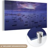 MuchoWow® Glasschilderij 120x60 cm - Schilderij acrylglas - Schepen in het water - Foto op glas - Schilderijen